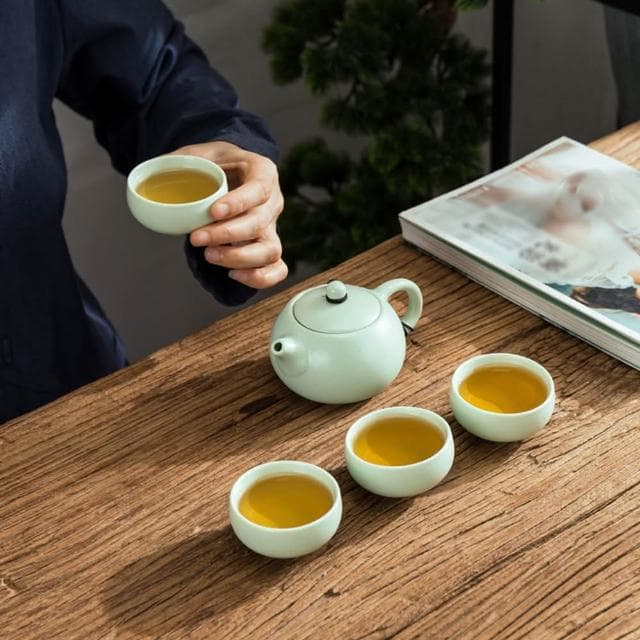汝窯旅行茶具套組 /附收納盒(泡茶杯 旅行泡茶 茶杯 茶器套裝組)