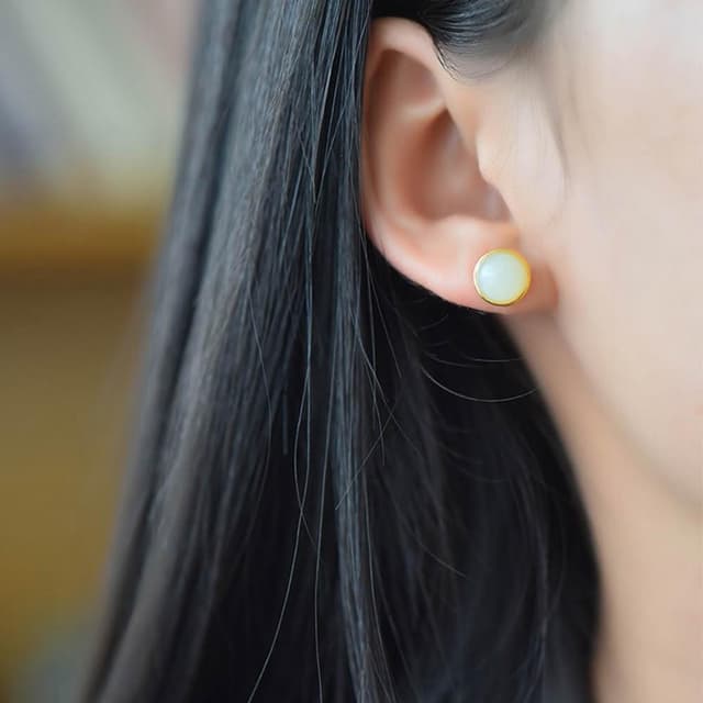 【MoonDy】飾品 耳環 女生耳環 和田玉 耳針 和田玉耳環 玉耳環 新中式 純銀耳環 耳釘 耳飾 抗敏 質感耳環