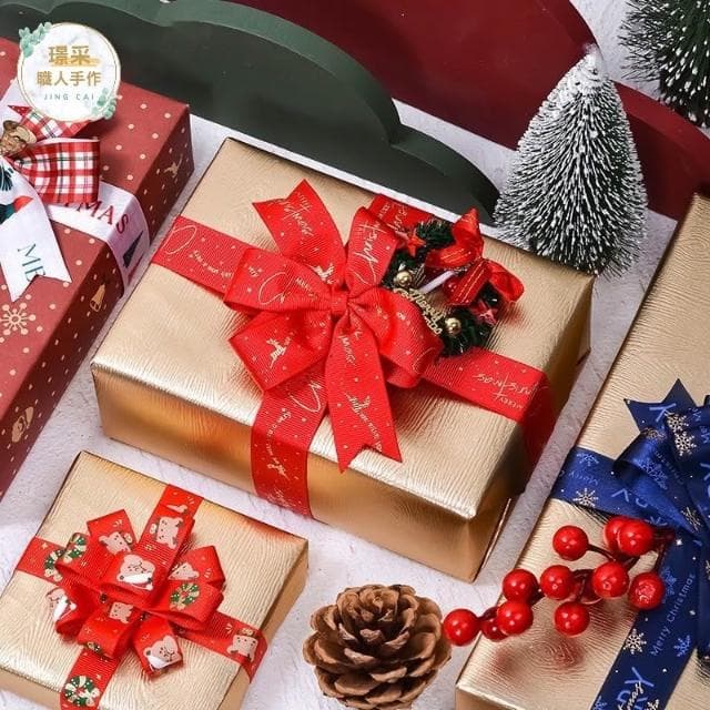 【璟采職人】緞帶 聖誕緞帶 聖誕節 燙金緞帶 聖誕節緞帶 耶誕節 耶誕緞帶 花束緞帶 包裝緞帶 蝴蝶結 禮物包裝