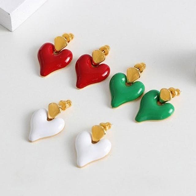 【LEESA】心型耳環\琺瑯耳環\飾品\ins風\復古耳環\耳環\925銀針\桃心耳環\女生耳環\耳墜\吊墜耳環\配飾\歐美風\