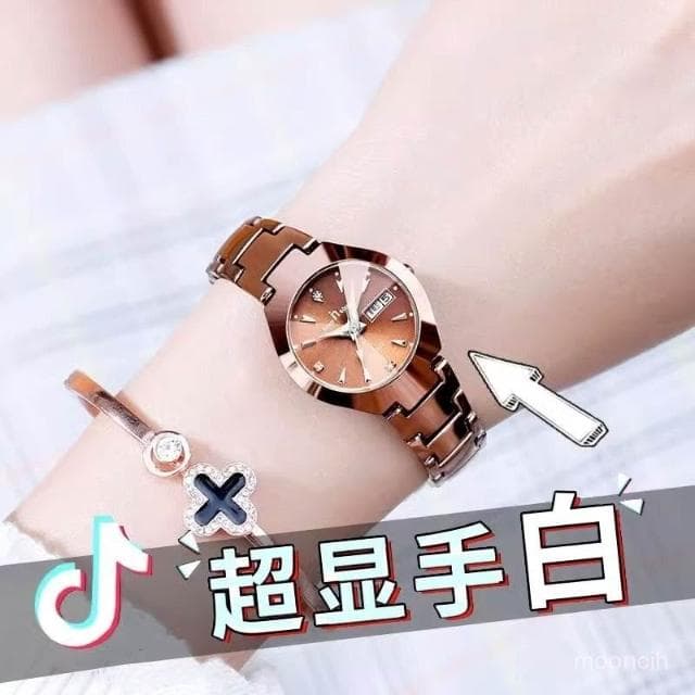 偉偉有道 手錶女款高級感學生ins風小衆設計雙日厤小衆氣質女士時尚鋼帶錶