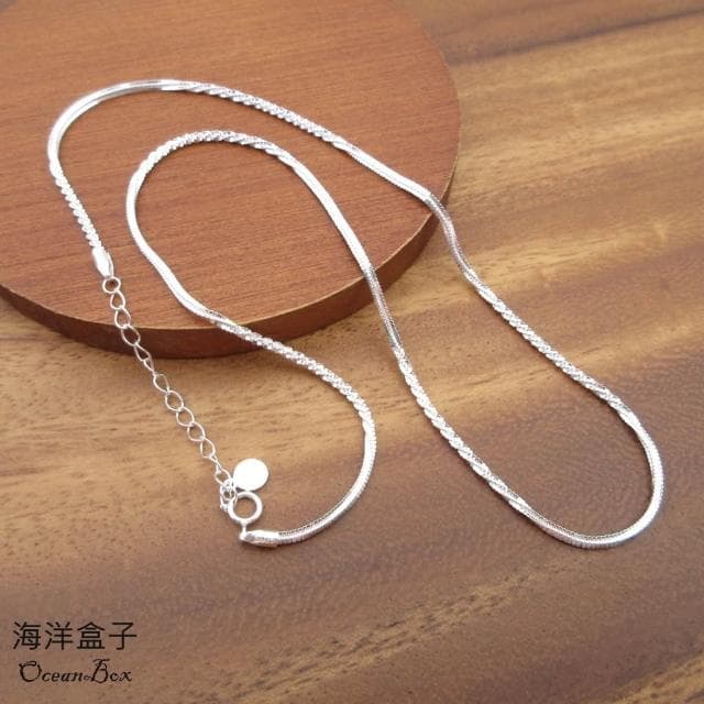 【海洋盒子】40+5cm。1.5mm寬雙鍊層次雪花設計925純銀項鍊.單鍊子.可單戴或加吊墜.