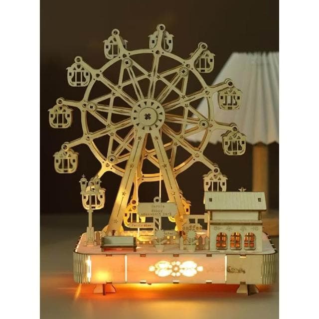 音樂盒 木制diy手工音樂盒 音樂盒 木制機械旋轉摩天輪 木質拼裝生日禮物女