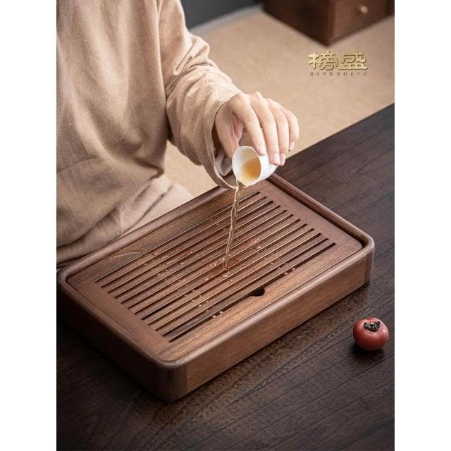 榜盛胡桃木茶盤小型家用茶臺一人儲水排水茶海茶具託盤實木幹泡盤