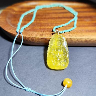 【Paiya 派亞】絕品美炸了頂級金珀金絞蜜天然琥珀淨水菩薩綠松石鍊子手工雕刻項鏈一物一拍台灣有檢測