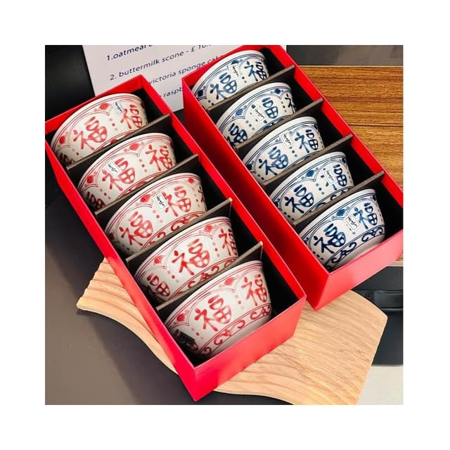 台灣現貨 禮福 禮盒 禮品 五碗禮盒 陶瓷 手繪 釉下彩 耐高溫 自用 送禮 中式 商會 過年 春節 喬遷