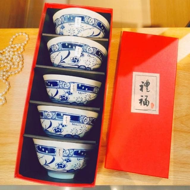 台灣現貨  日式 手繪 家用 碗具 餐具 套裝 陶瓷 飯碗禮盒 伴手禮 禮品 五碗禮盒 滿月 喬遷 開業 送禮 春節