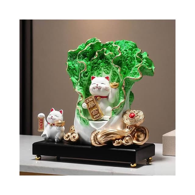 百財如意白菜擺件招財貓客廳辦公室酒櫃收銀臺裝飾品喬遷開業禮物