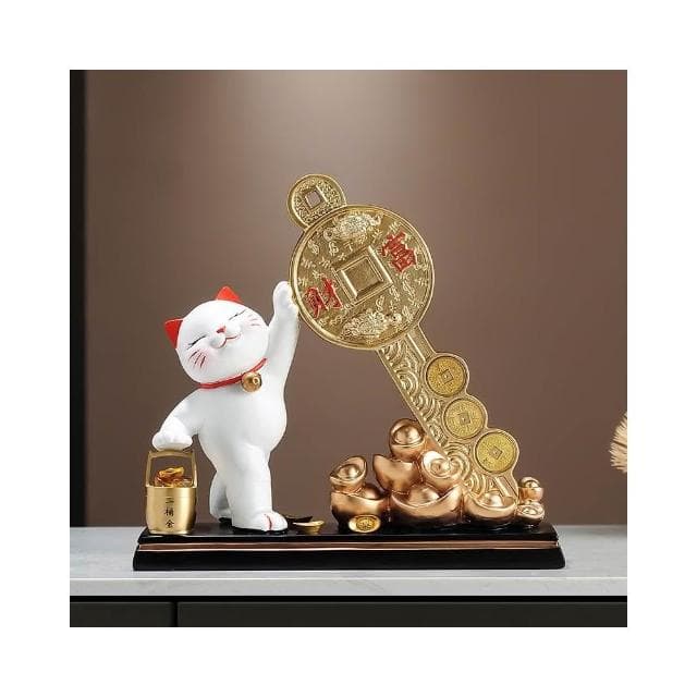 財富金鑰匙招財貓擺件客廳酒櫃辦公室前臺收銀臺裝飾喬遷開業禮物