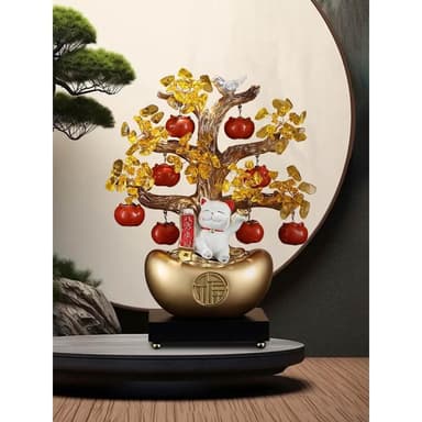 新中式發財樹搖錢樹擺件酒櫃裝飾品辦公室前臺招財貓元寶開業禮物