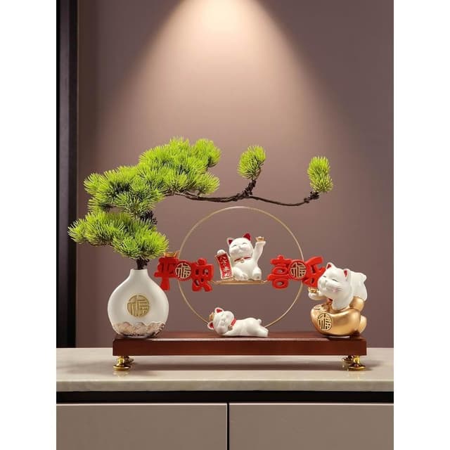 擺件櫃子客廳高級感暖居創意家居新中式招財貓電視櫃喬遷新居禮品