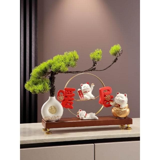 擺件櫃子客廳高級感暖居創意家居新中式招財貓電視櫃喬遷新居禮品