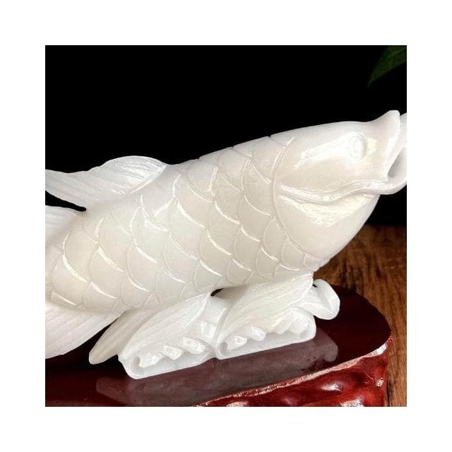 天然玉石金龍魚擺件黃玉白玉招財客廳辦公室裝飾開業喬遷禮品動物