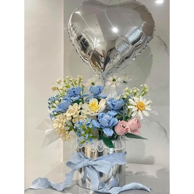 中國積木永生花束玫瑰抱抱桶拼裝送男生女孩生日禮物拼圖成人版