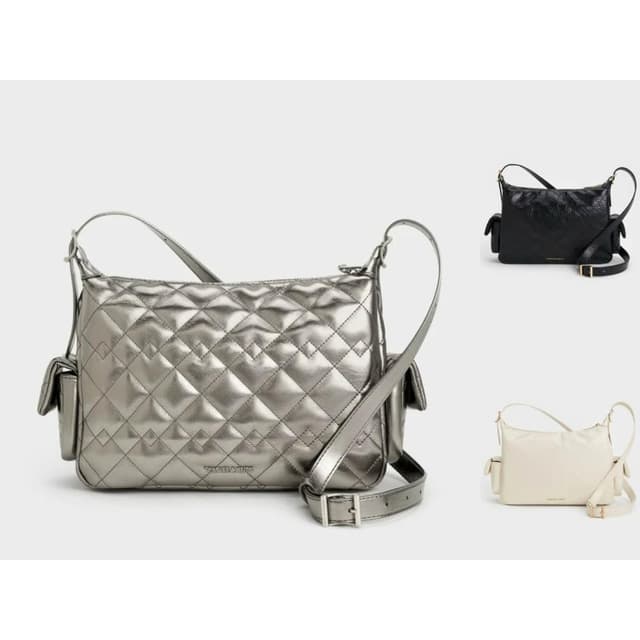 CHARLES & KEITH Duo 鍊條肩背包 - 黑色/金灰色/奶油色 小CK