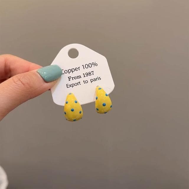 🎗飾間首飾鋪 小清新黃色滴釉波點耳環飾品銀針復古氣質輕奢耳飾首飾