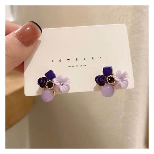 【BBHONEY】韓風甜美ins風夢幻紫色花朵耳環 耳飾