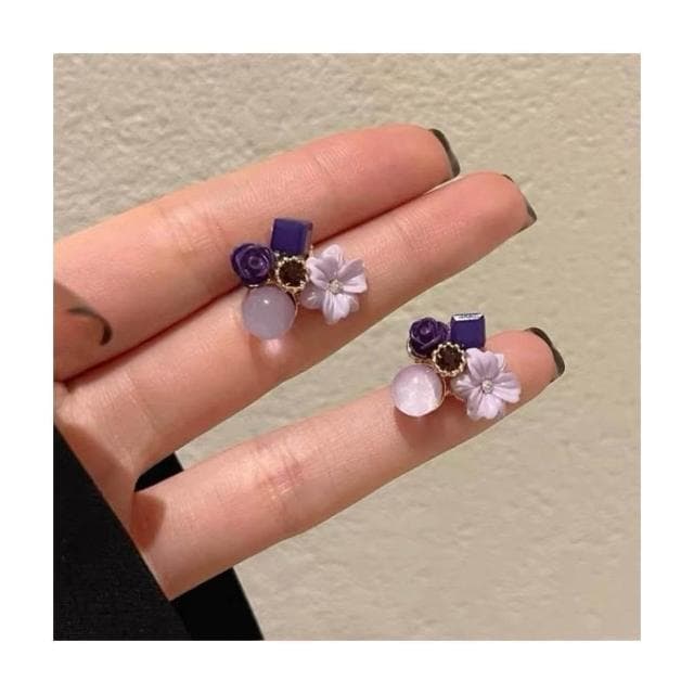 【BBHONEY】韓風甜美ins風夢幻紫色花朵耳環 耳飾