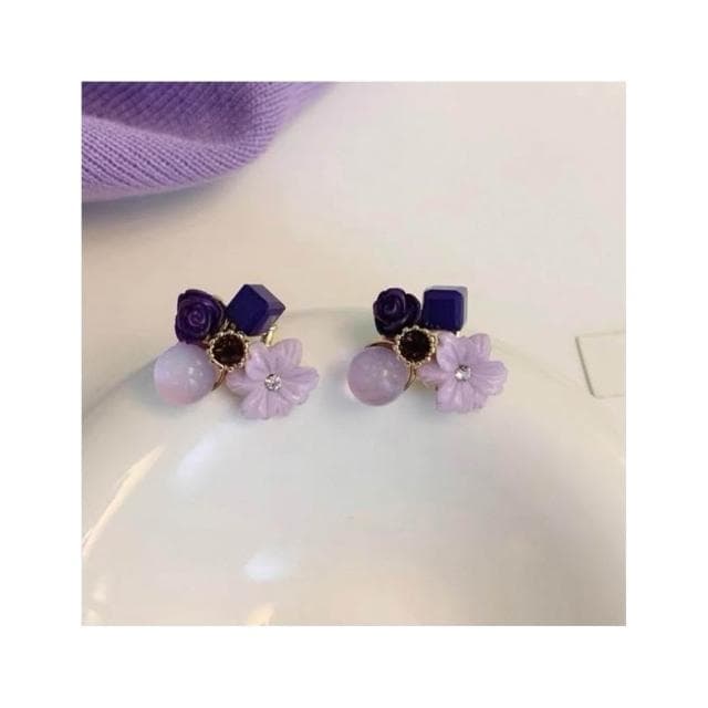 【BBHONEY】韓風甜美ins風夢幻紫色花朵耳環 耳飾