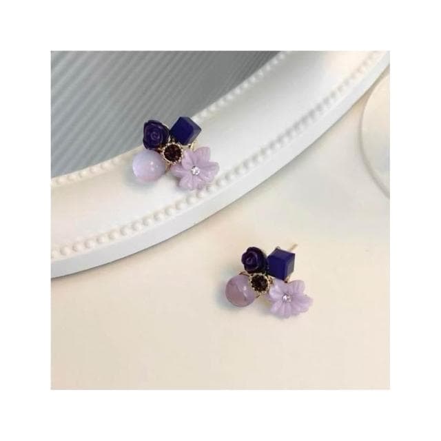 【BBHONEY】韓風甜美ins風夢幻紫色花朵耳環 耳飾