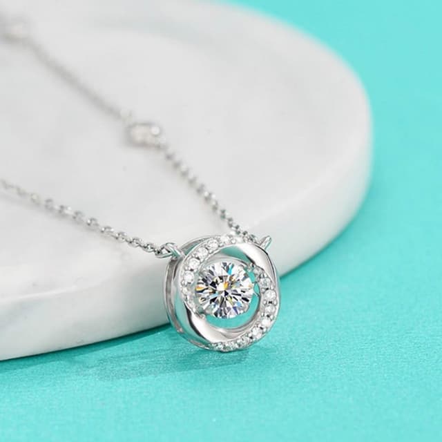 【米蘭精品】現貨+預購 頂級莫桑鑽石項鍊925純銀女項鍊鎖骨鍊項鏈情人節禮物(0.5克拉跳動圓型74lq88)