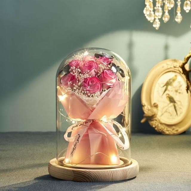 永生花玻璃罩 香皂花 畢業花束 父親節禮物 七夕情人節 送老師 畢業禮物 情人節禮物 送女友 藍玫瑰玻璃罩花束