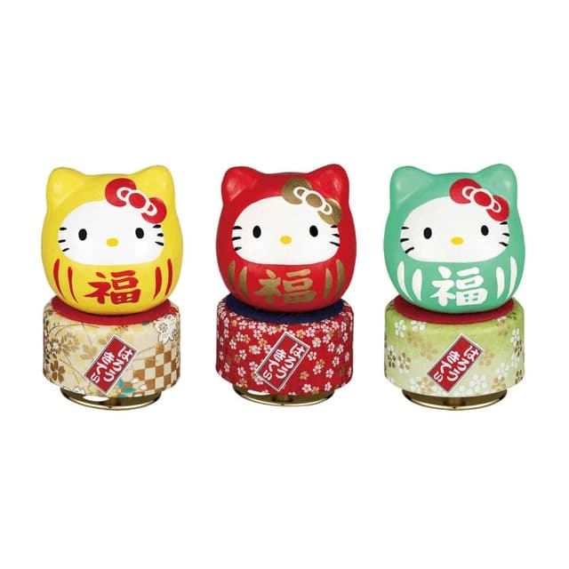 【SANRIO 三麗鷗】達摩Hello Kity音樂盒-紅色/黃色/淺綠/限定粉(音樂盒 擺飾 禮物 可愛擺飾 凱蒂貓)