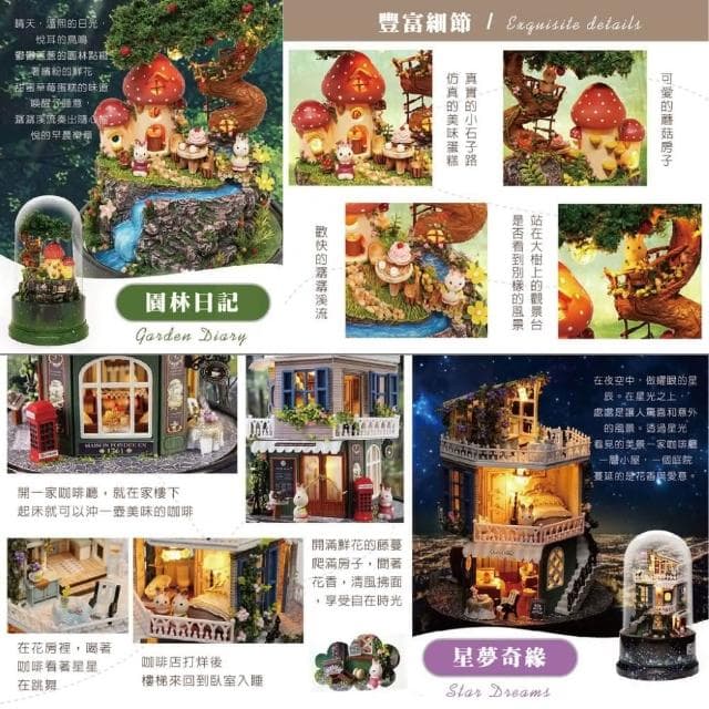 DIY手作旋轉音樂小屋帶罩 智趣屋 旋轉音樂世界 款式任選 DIY小屋 手作 袖珍屋 音樂盒 生日禮物 模型屋