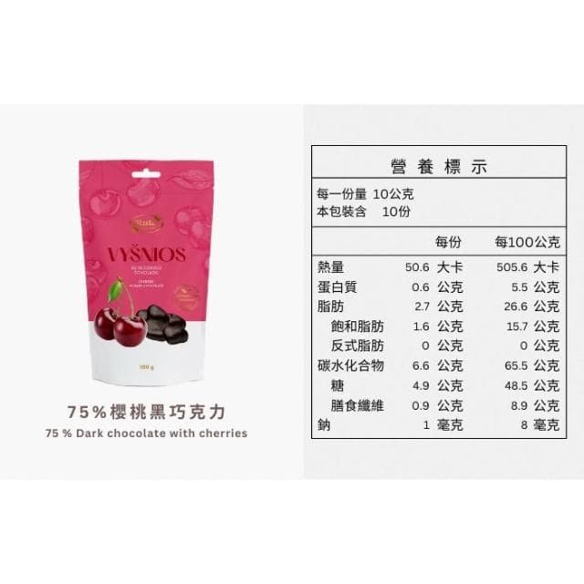 【Ruta】露特 ｜ 立陶宛百年國寶級巧克力 ｜ 75%櫻桃黑巧克力