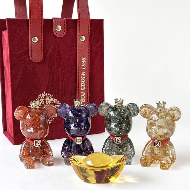 【Dawn Fashion 彤恩時尚】恭喜發財 水晶熊禮盒組 //開幕禮/中秋節禮物/居家擺飾