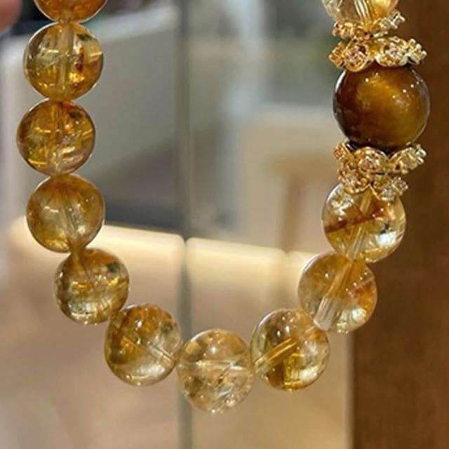 【LEESA】招財手鍊\能量水晶\開運手串\串珠手鍊\禮物\虎眼石手鍊\天然水晶\手串\本命年\黃塔金\天然石