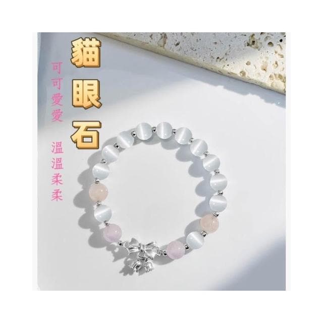 【開運堂】現貨  ８ｍｍ蝴蝶結兩世歡貓眼石手鍊女生薰衣草紫水晶手串閨蜜手飾品聖誕節情人節情侶聖誕節禮物