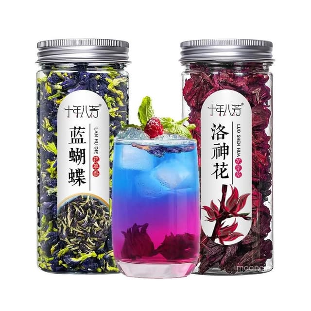 富富甄選 正品洛神花茶蝶豆花組閤裝玫瑰茄紅桃k幹花藍蝴蝶網紅調色水果茶