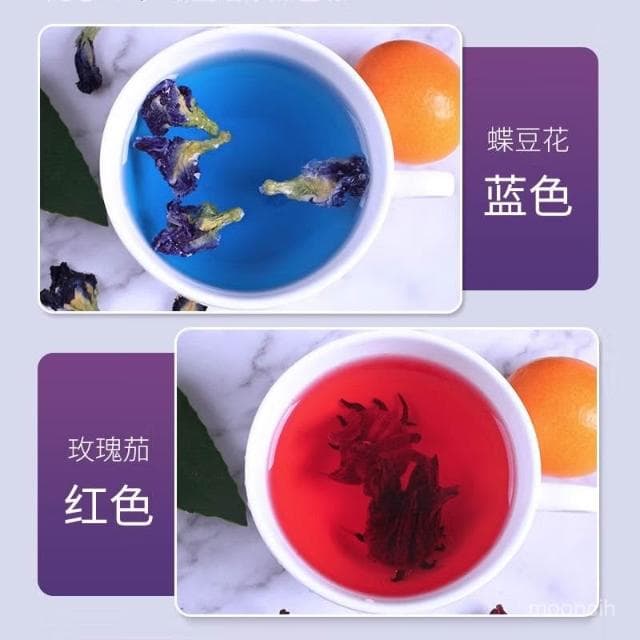 富富甄選 正品洛神花茶蝶豆花組閤裝玫瑰茄紅桃k幹花藍蝴蝶網紅調色水果茶