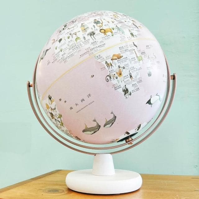 【SkyGlobe】 10吋粉色童話動物版360度旋轉木座地球儀 中英文對照  台灣製造 地圖 開學禮 入厝禮 開店禮 擺飾 家飾 