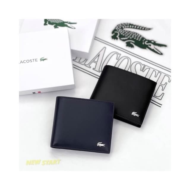 New START精品服飾-員林 現貨 Lacoste 鱷魚 牛皮 零錢袋 短夾 男生短夾 盒裝 皮夾 錢包