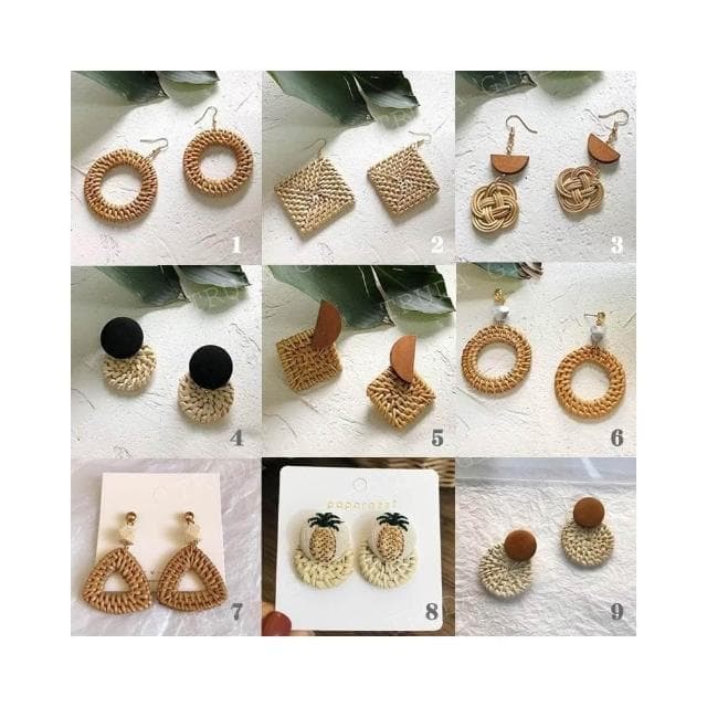 《杜達女孩》渡假必備 復古CHIC耳環 編織渡假風 幾何圖形 竹籐草編耳環 垂墜耳環 木質拼接藤編耳環 耳環
