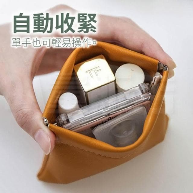 皮革彈片零錢包 迷你零錢包 收納袋自動閉合 飾品 耳機收納