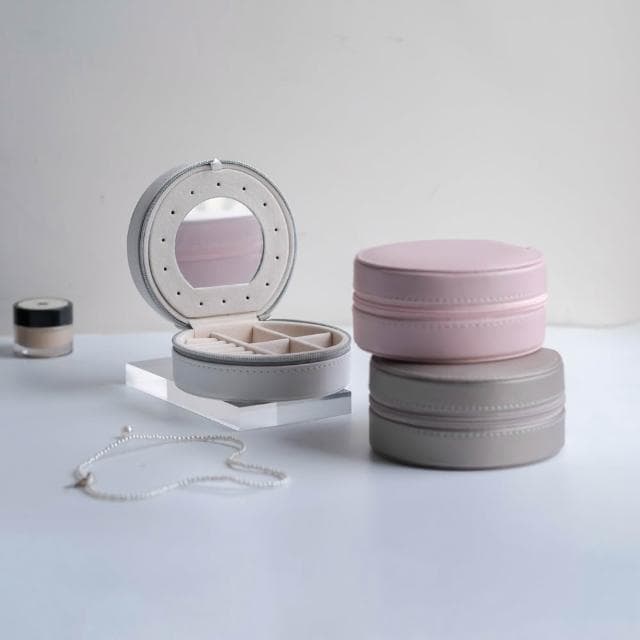 【Porabella】新款質感首飾盒 雙層半圓形珠寶盒 小巧輕便 絨布盒飾品盒 戒指項鍊耳環耳夾收納 飾品收納 交換禮物