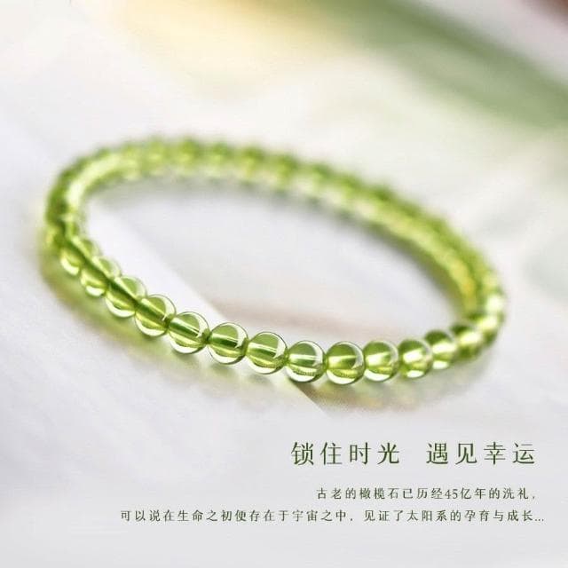 天然橄欖石手串冰透綠色寶石水晶女士禮物生日石中式顯白手鏈