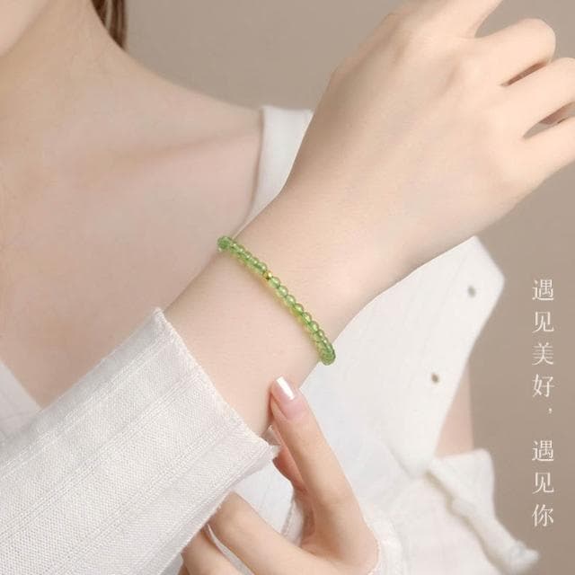 天然橄欖石手串冰透綠色寶石水晶女士禮物生日石中式顯白手鏈