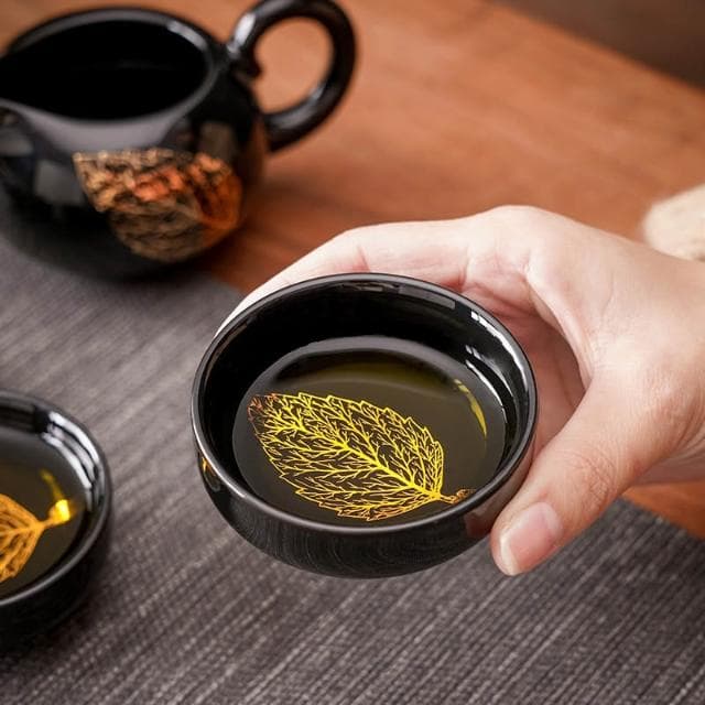 木葉盞 功夫茶具套裝 整套陶瓷茶具 辦公室茶具 會客懶人石磨自動茶具