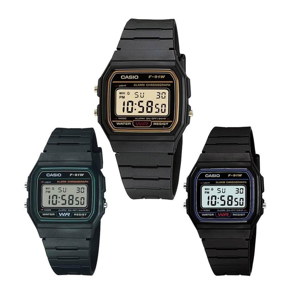【CASIO 卡西歐】CASIO電子錶+鏡面貼膜 經緯度鐘錶 經典款 鬧鈴碼錶 當兵 學生 台灣卡西歐公司代理貨有保固 超低價 F-91W