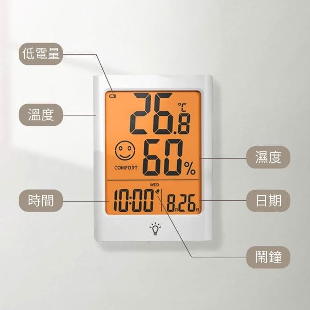 【Beroso 倍麗森】Beroso倍麗森SMILE日式橘光大螢幕可吸式多功能溫溼度計 DT0027 溫度計 交換禮物 辦公室小物 開學必備