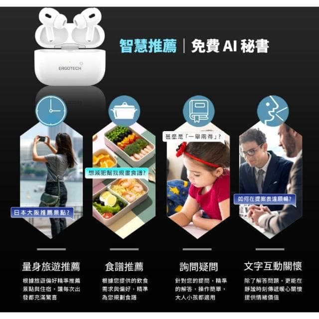 【Ergotech 人因科技】BW72 AI智能翻譯耳機 真無線耳機 藍牙耳機 運動耳機 即時翻譯 旅行翻譯 會議助理