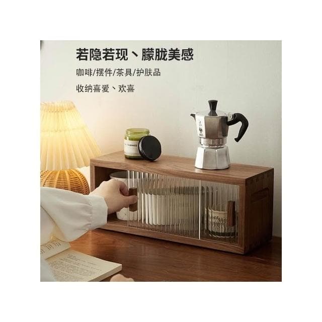 黑胡桃實木多層桌面杯子茶具置物架雙層水杯防塵收納咖啡杯儲物櫃ee57