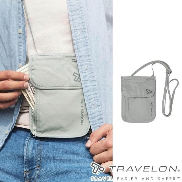 【Travelon】美國 防盜包 RFID BLOCKING 隱藏式錢包 出國旅遊 隨身包 護照包 灰 TL-12998