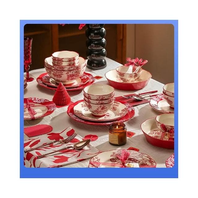 免運 碗碟餐具陶瓷新婚禮物送新娘紅色碗盤筷套裝喬遷新居結婚