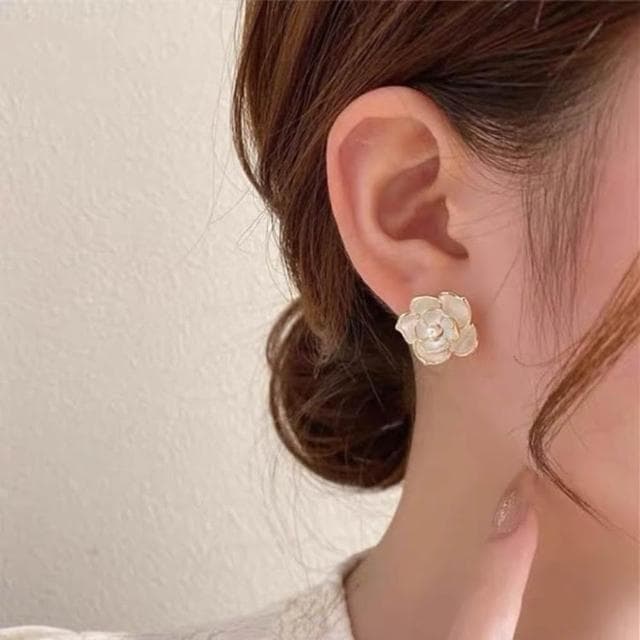 Miss Si 現貨速發 韓國高級感S925純銀銀針白色小香風山茶花耳釘 耳針精緻小巧耳環網紅氣質耳飾首飾
