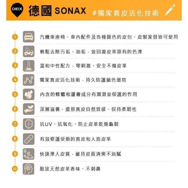 【SONAX】頂級滋潤皮革乳 內裝皮椅 皮製品 (真皮 / 合成皮) 頂級蜂蠟 深層滋潤養護 還原色澤 不油膩 真皮活化乳